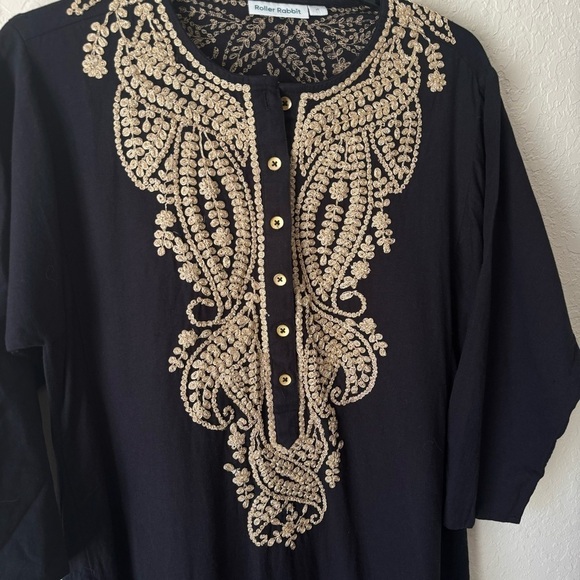 Roller Rabbit | Women's Classy Boho Flowy Gold Black Kurta Dress Size Medium - Picture 3 of 10